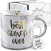 EURSET Gifts for Grandpa from Grandchildren - Gray Ceramic Coffee Mug Cup 11.5oz w/Keychain - Best Grandpa Ever - Birthday Gifts from Granddaughter Grandson - Present for Fathers Day, Christmas