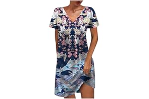 LISGAI Women Boho Floral Print Mini Dress 2023 Summer V Neck Vintage A-Line Flowy Beach Dress Cold Shoulder Short Sleeve Dress
