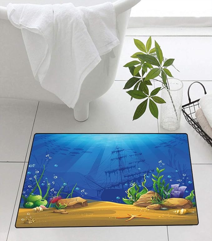Aquarium Indoor Door Mat, Marine Life Landscape Sunken