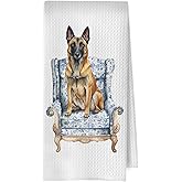 XIVENHAVM Belgian Malinois Grandmillennial Decor - Belgian Malinois Chinoiserie Waffle Dish Towels for Kitchen, Grandmillennial Kitchen Decor, Blue and White Hand Towels,Tea Towel, 16x24 Inch