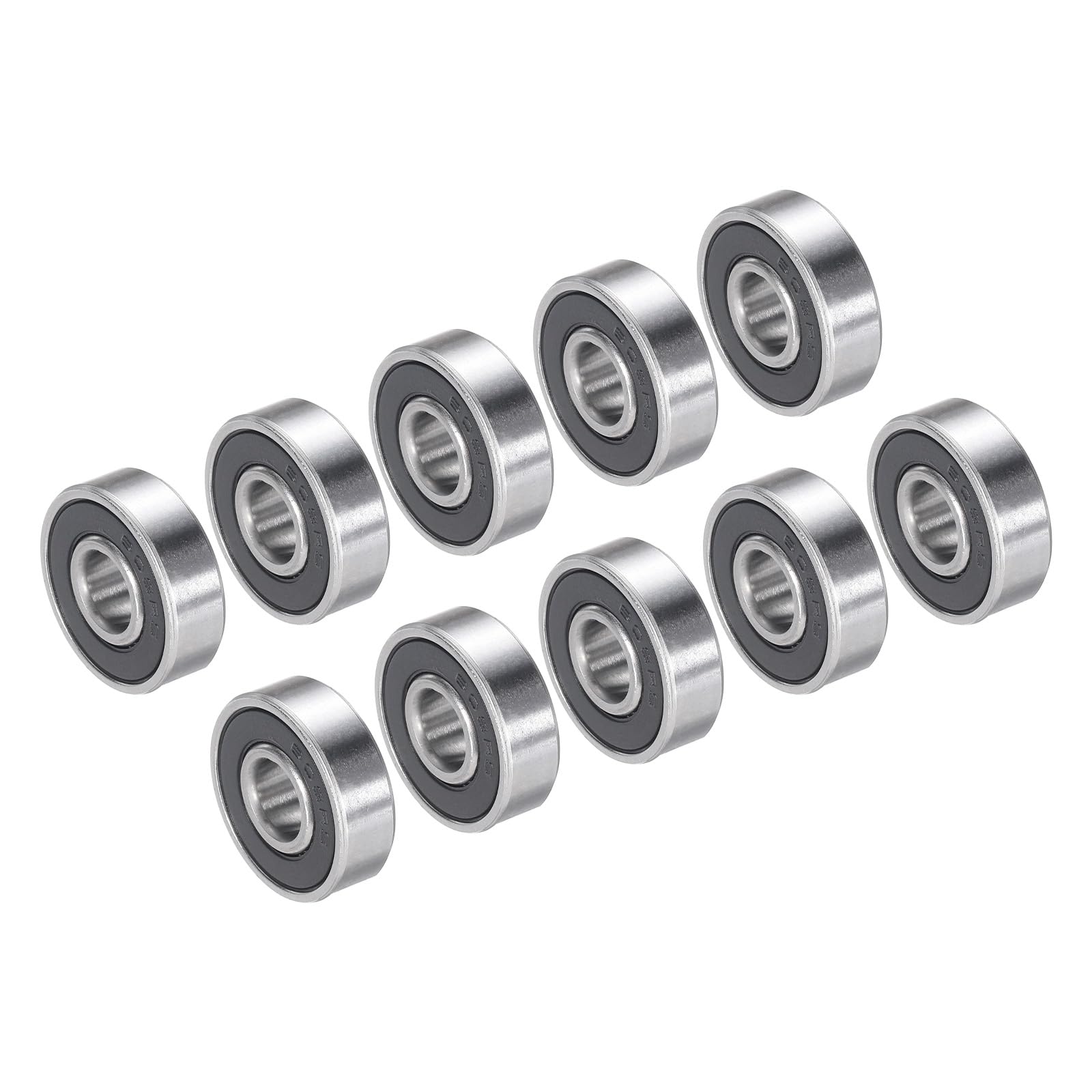 PATIKIL 8x22x7mm Skateboard Bearing, 10 Pack 608-2RS Steel Ball Bearings Double Rubber Sealed Shielded Miniature for Scooters Roller Skates, Silver&Black