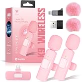 ZypplyPro Wireless Lavalier Microphone 2-Pack &ndash; Compatible with iPhone, iPad, iOS, Android &ndash; Mini Mics with USB-C, Noise Reduction Lapel Mic for Video Recording, Vlogging, YouTube, TikTok (Pink)