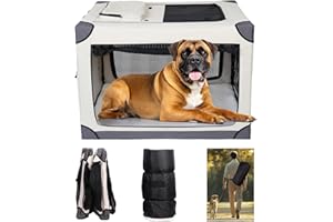 PLYFOU 42 Inch Foldable Dog Crate - Portable Puppy Travel Crate Kennel for Large Dog, 4-Door Pet Crate with Mesh Windows, Indoor & Outdoor