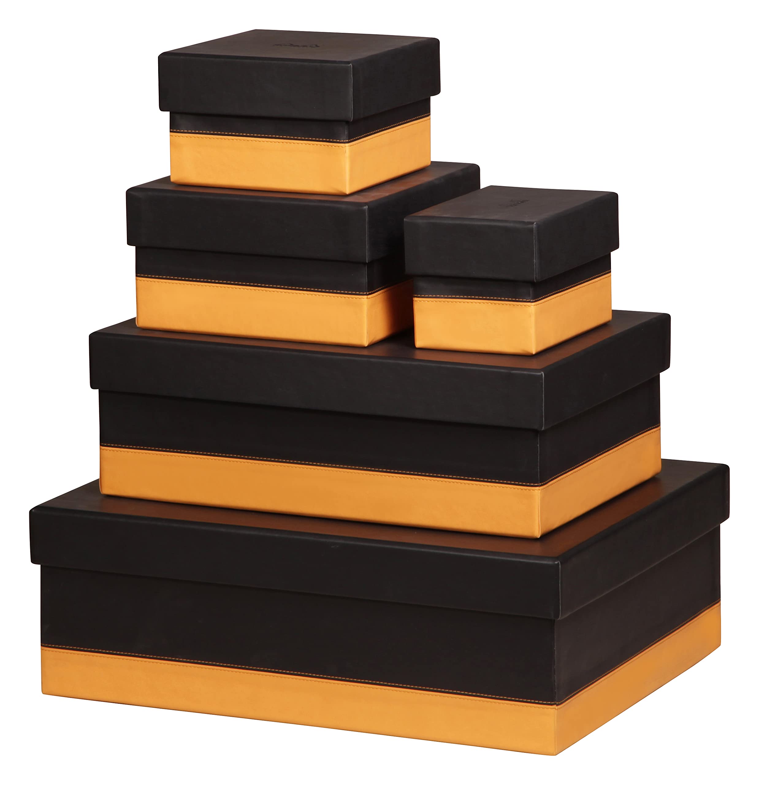 RHODIA 118886C - Set of 5 Black Nesting Boxes - Orange Saddle Stitching - Faux Leather Exterior - Rhodiarama Home Office Collection - Office Organization & Designer Storage — image 1