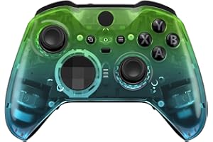 eXtremeRate Gradient Translucent Green Blue Front Housing Shell Case Replacement Kit for Xbox One Elite Series 2, Xbox Elite 