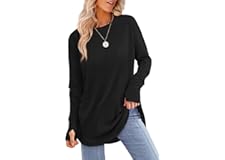 XIEERDUO Womens Tunic Tops to Wear with Leggings Long Sleeve Thumb Hole Shirts Crew Neck Curved Hem