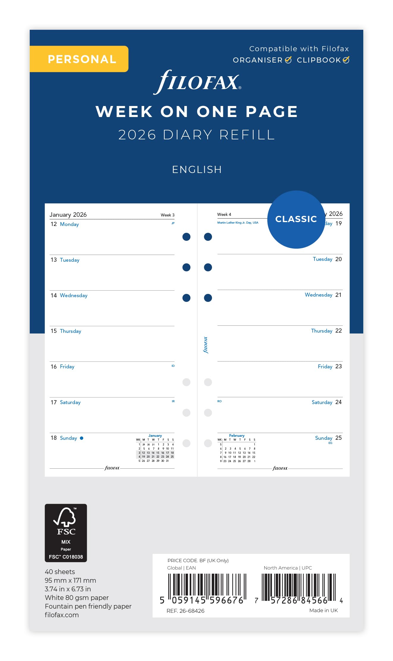 Filofax Personal week per page English 2026 diary 26-68426