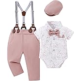 YALLET Baby Boy Clothes Suit Newborn Infant Gentleman Outfits, Formal Dress Shirt+ Bowtie+ Suspender Pants Wedding Party Set