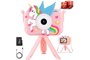 OKOIUM Kids Camera for Girls,2.4-in Kids Camera with Tripod Timelapse Camera with 32GB SD Card 1080 HD Digital Video Camera for 3-12 Years Old Girls Boys Toddler Selfie Camera with Silicone Cover