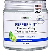 Ecofam Toothpaste Powder - Remineralizing Tooth Powder, Hydroxyapatite and Xylitol, Fluoride Free, Supports Enamel Strength &amp; Gum Health - Peppermint