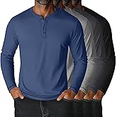 Velvelhall 4 Pack Men's Big and Tall Henley T-Shirts, Long Sleeve Crew Neck 3 Button Casual Soft Basic Tee Tops Multipack