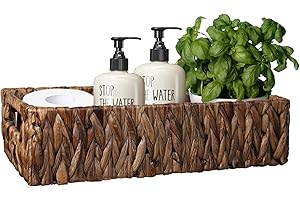 HOSROOME Water Hyacinth Storage Basket for Shelves Wicker Baskets for Organizing Toilet Paper Basket for Toilet Tank Top Decorative Basket for Closet, Bedroom, Bathroom, Entryway, Office Desk (Brown)