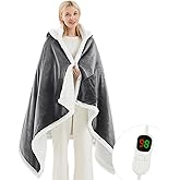 PLOATH Heated Electric Blanket Shawl: Heating Throw Heated Poncho - Wearable Blanket Hoodie Wrap Sherpa with 10 Heat Levels & Multi Heating Time Settings (40x70'' Light Grey)