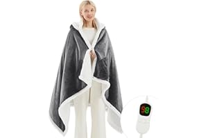 PLOATH Electric Blanket Heated Wearable Shawl - Heating Hoodie Throw Poncho with 10 Heating Levels & Multi Heating Time Settings - Heated Blanket Sherpa for Office Women Family (40x70'' Dark Grey)