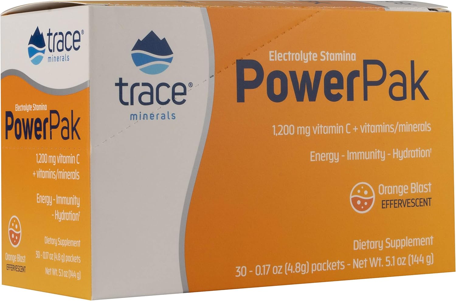 Trace Minerals Electrolyte Stamina Power Pak 1200 Mg Vitamin C Non-GMO, 30 Count, Organic Cane sugar, Concentrace, Hydration, Dehydration.: Health & Personal Care