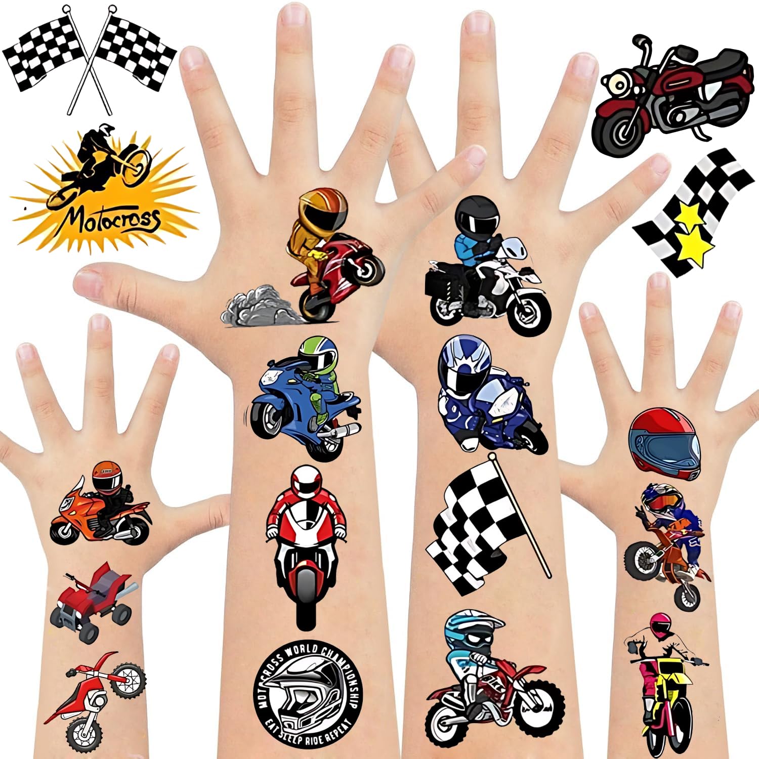 20 Sheet Dirt Bike Temporary Tattoos Stickers 240Pcs Motorcycle Racing Motocross Tattoos Party Favors Decorations Supplies for Goodie Bags Fillers Exchange Gifts School Prizes Game Rewards