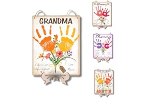TRUMPETIC Custom DIY Baby Handprint Flowers Wooden Hanging Sign, Personalized Flowers for Grandma with Kids Handprint, Baby's