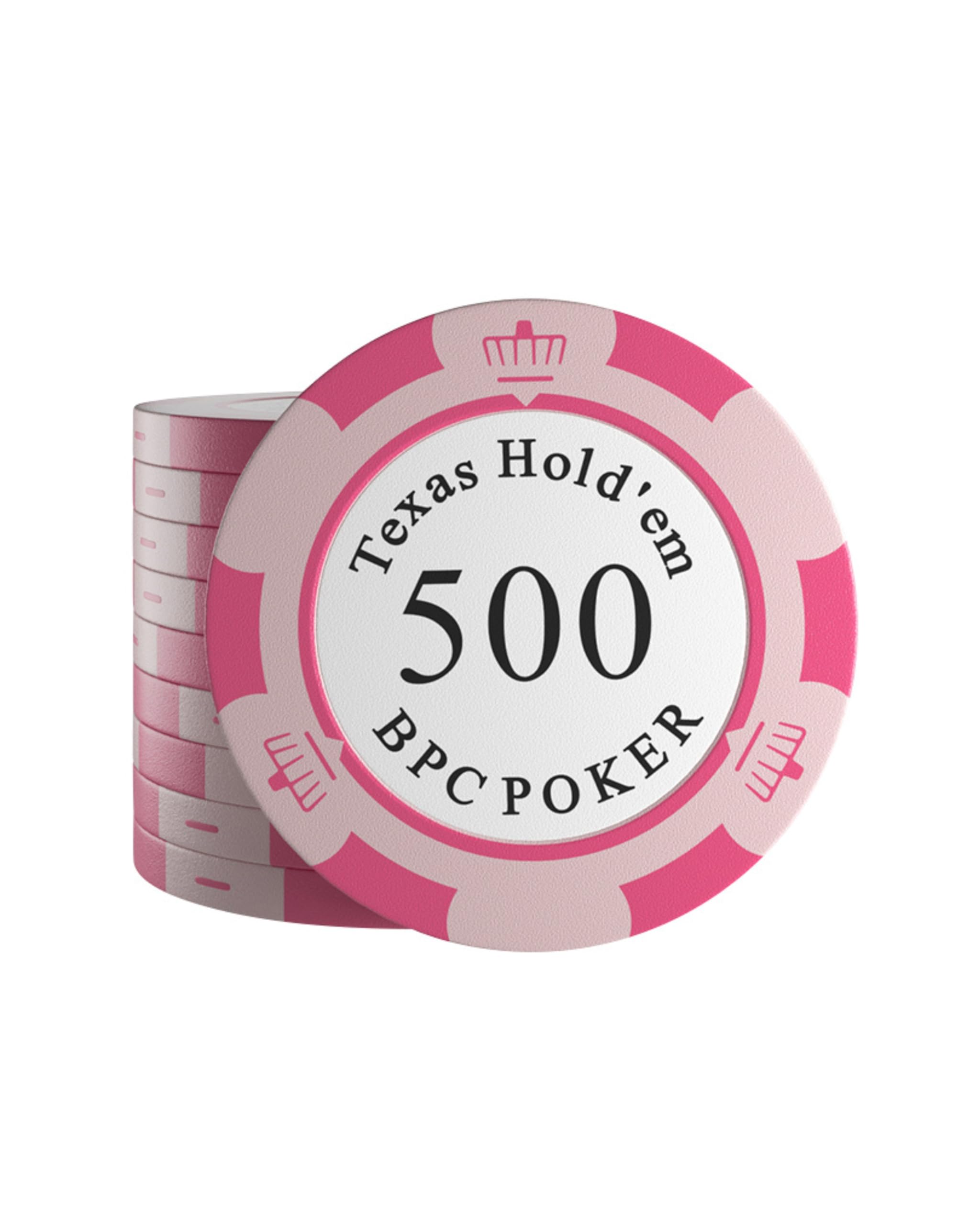 Bullets Playing Cards, 25 Clay Poker Chips Carmela for Poker Set, Value 500-14 g, 4 cm Diameter, Pink