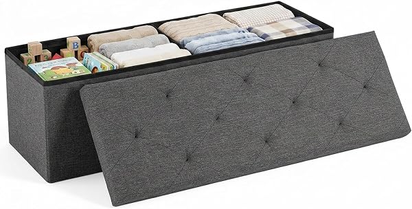 DUMOS 43 Inch Folding Storage Ottoman Bench, Large Ottoman with Storage | Storage Chest with Thicker Foam Padded Seat, End of