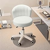 HDHNBA Small Desk Chair Round Rolling Chair with Back PU Leather Height Adjustable Swivel Vanity Work Computer Stool Chair fo