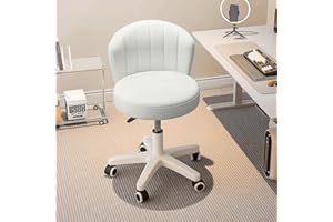 HDHNBA Small Desk Chair Round Rolling Chair with Back PU Leather Height Adjustable Swivel Vanity Work Computer Stool Chair for Home Office Bedroom