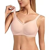 VQJ Women's Full Coverage Jelly Comfort Support Wireless Bra with Breathable V-Mesh, No Underwire Push Up Everyday Bralette
