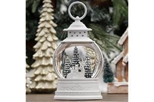 PESTILITE Christmas Deer Snow Globe, Musical Snow Globe Lantern with Swirling Glitter, Christmas Tree Reindeer Squirrels Owls USB & Battery Operated Light-Up Christmas Decorations Indoor for Home