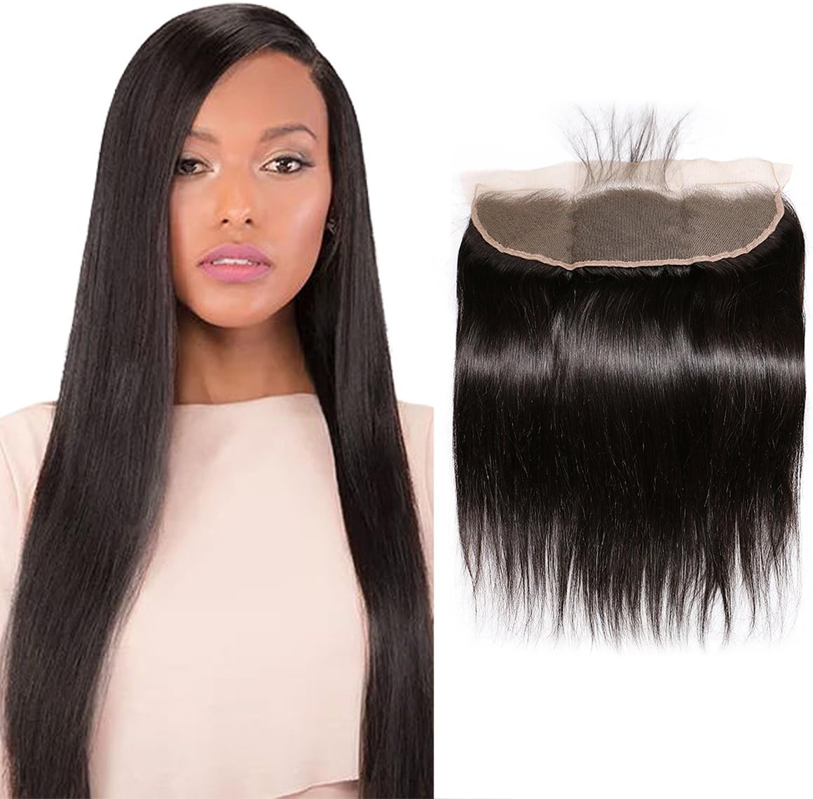 Puddinghair 13X4" Straight Frontal With Baby Hair 130% Density Ear to Ear Frontals 8A Brazilian Natural Black Frontal Closures (16")