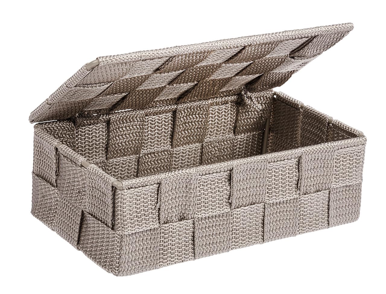 WENKO 22572100 Organizer Adria mini with lid Taupe - Aufbewahrungsbox, Badkorb mit Deckel, Polypropylene, 18 x 6.5 x 10 cm, Taupe