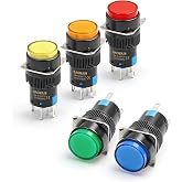 BAOMAIN 5-Pack 16mm Momentary 5-Color 24V LED Round Cap Switch | 5/8" Momentary Switches,24V LED 5-Color Round Cap,5-Pin Spdt 1no1nc Push Button,5A/250VAC