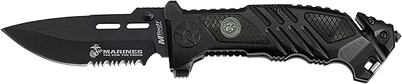 U.S. Marines by MTech USA Taschenmesser M-A1023 Serie, Messer PAKKAWOOD INLAY ALU Griff, scharfes messer, federunterstütztes 