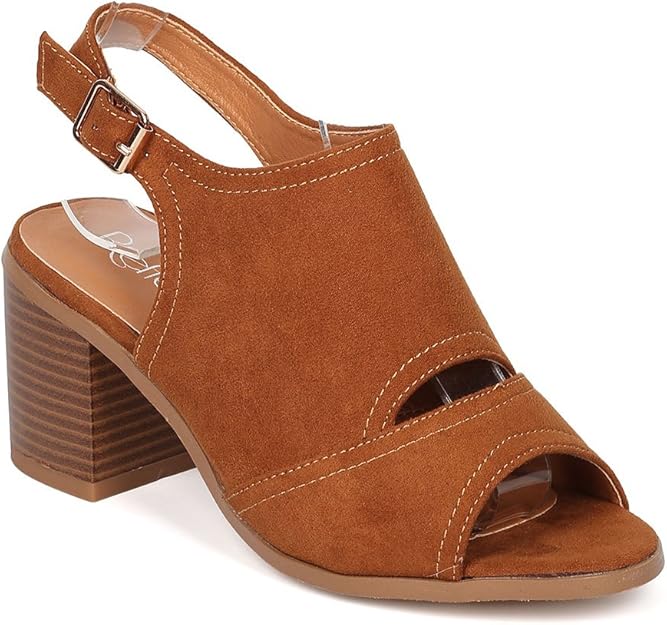 tan block heel mules