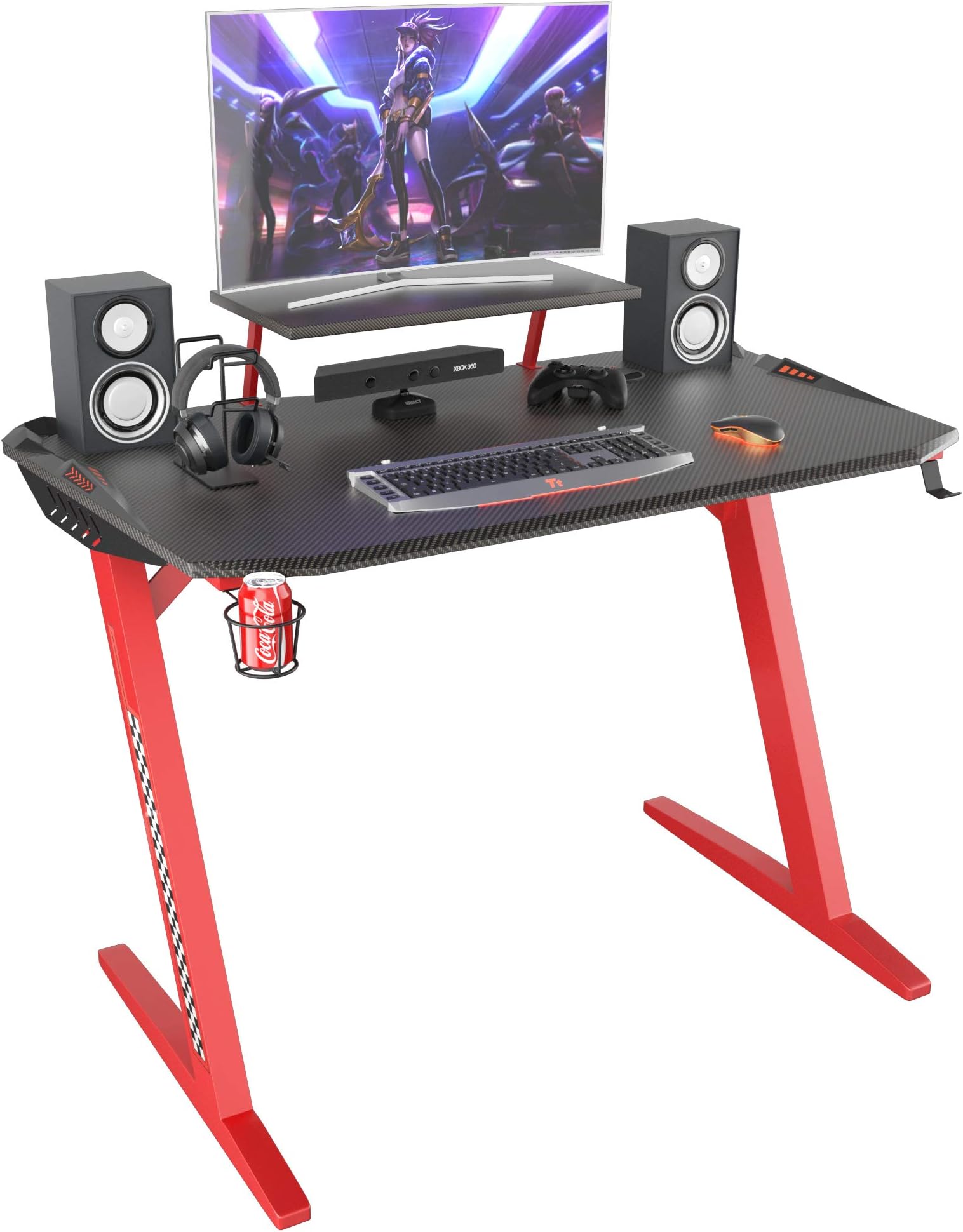 Computer Gaming Desk 39 inch with Monitor Shelf Office Computer Table Desk with Cup Holder Headphone Hook and Cable Management Drawer Gamer Workstation Game Table，Coleshome,Red