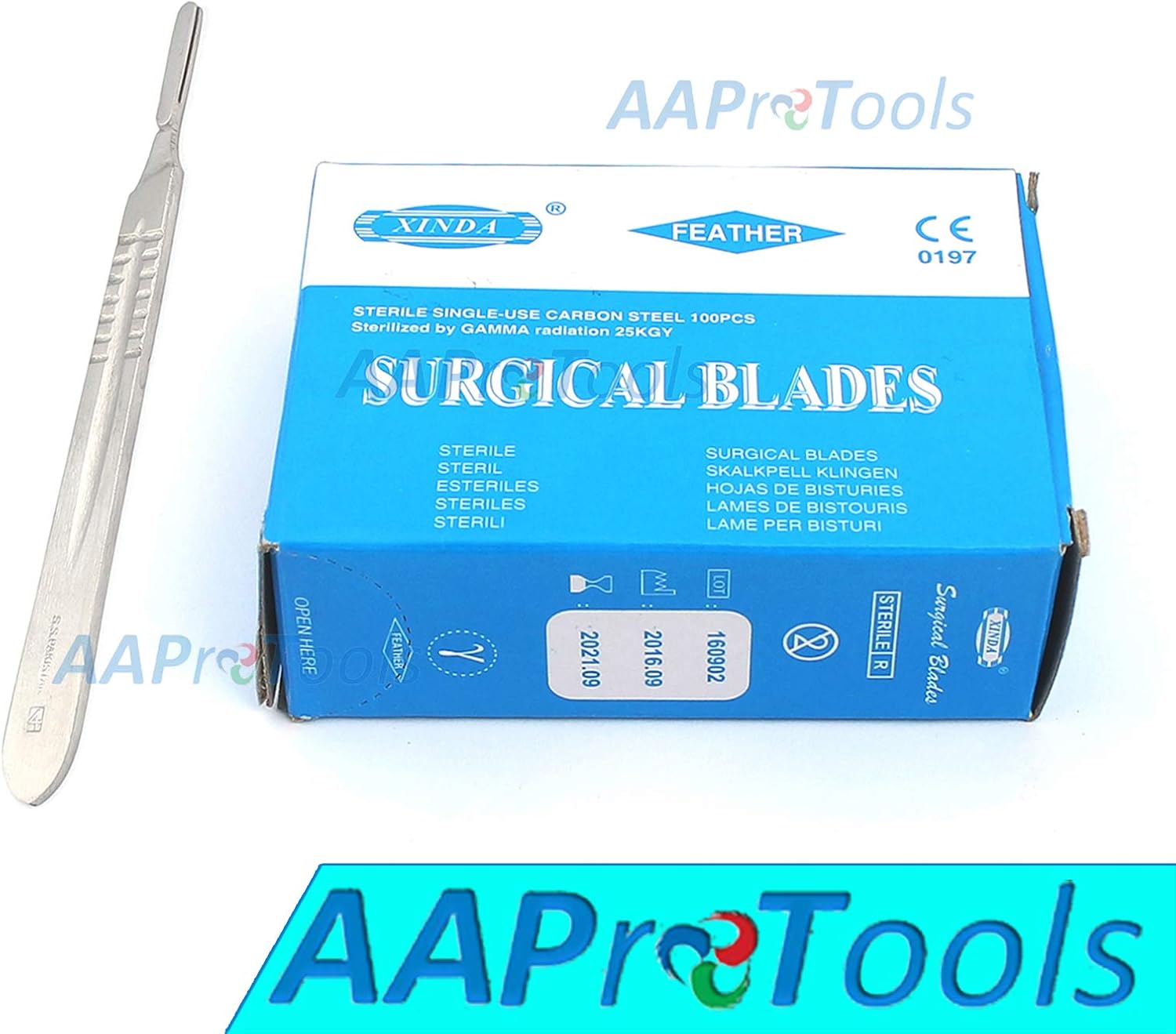 AAProTools 100 Scalpel Blades 22 Sterile Carbon Steel + 1 Scalpel Handle 4 Home