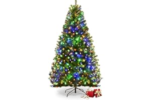 DREAMADE 5ft Prelit Christmas Tree, Xmas Tree with 600 PVC Branch, 150 Pre-Strung Dual-Colored LED Lights, 11 Lighting Modes & Foldable Base, Artificial Christmas Trees for Home, Party, Holiday Decor