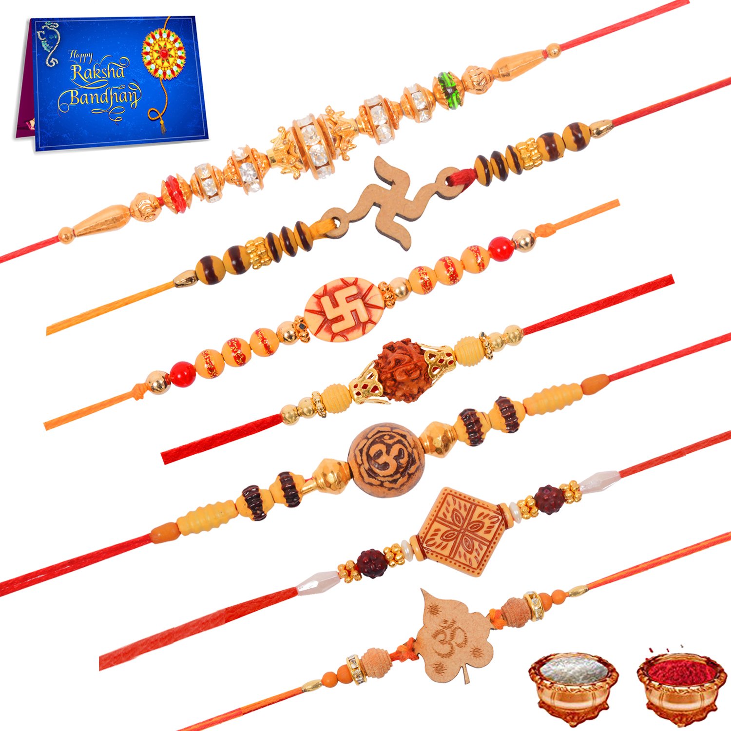 dreamcart dora rakhi combo of 7 rakhi set for men's with greeting card roli chawal