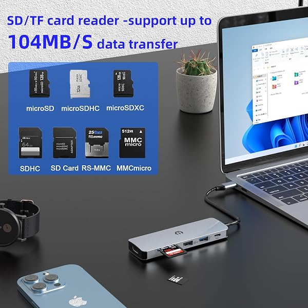 USB C HUB, TOTU USB C ADAPTER WITH 4K HDMI OUTPUT, USB HUB FOR, SD/TF CARD SLOT, 100W PD PORT, 2 USB 3.0, USB C DOCKING FOR DELL LAPTOP AND OTHER TYPE C DEVICES