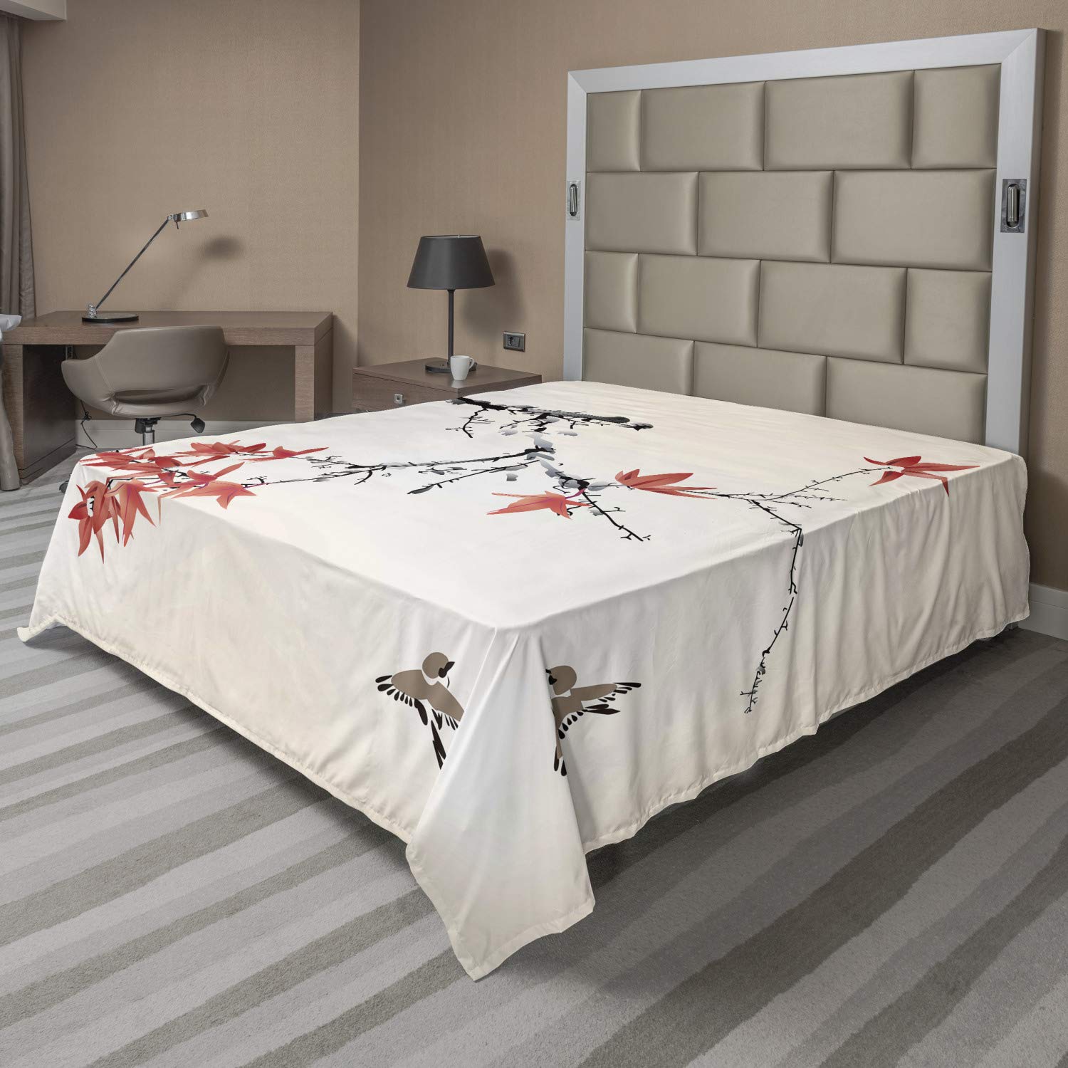 Ambesonne Japanese Flat Sheet, Cherry Blossom