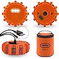 Ecoangel USB-C Rechargeable LED Road Flares Emergency Lights-Large Capacity (Lithium Battery) 3 in 1 Cable Roadside Warning Car Safety Beacon Flashing Disc Kit with Magnetic Base for Vehicles
