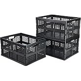Aebeky 3-Pack Plastic Collapsible Storage Crates-30L,Foldable Plastic Crates for Storage (Black)