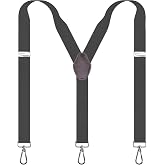 SupSuspen Y-Back Suspenders 1.4'' Heavy Duty Braces&amp;3 Swivel Hooks on Belt Loops
