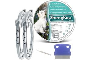 SHENGKOU Natural Flea and Tick Collar for Puppies - 12-Month Protection, Safe Pest Control - Waterproof, Strong - Free Flea Comb and Tick Tweezer Included - 2-Pack, 13.8 Inches