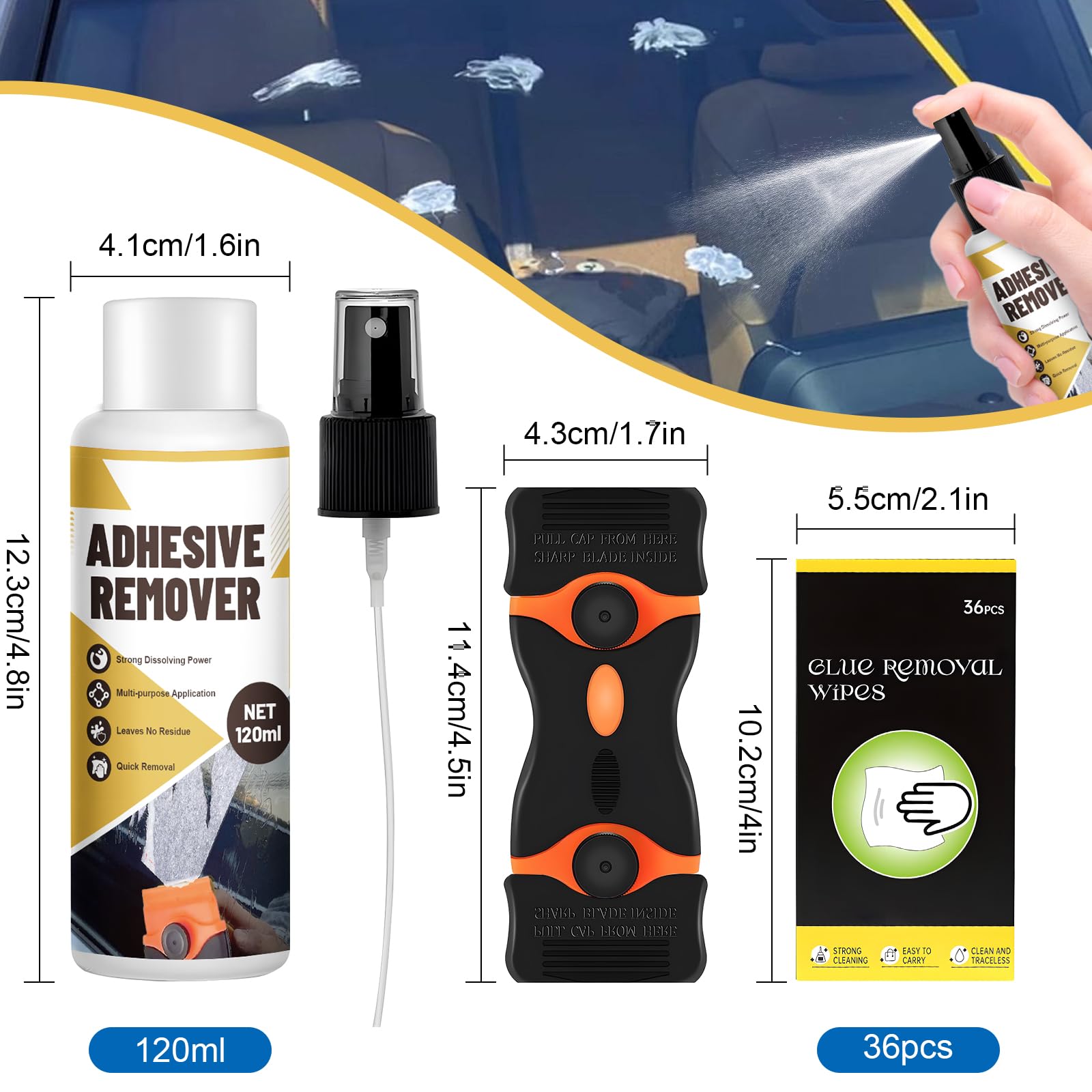 WEILAOK Kleberentferner, Sekundenkleber Entferner, Etikettenentferner, Schnell Auflösen, Glue Remover Entfernt Schnell Hartnäckige Etiketten, Klebereste -120ml + Kleberentfernungstücher*36 7