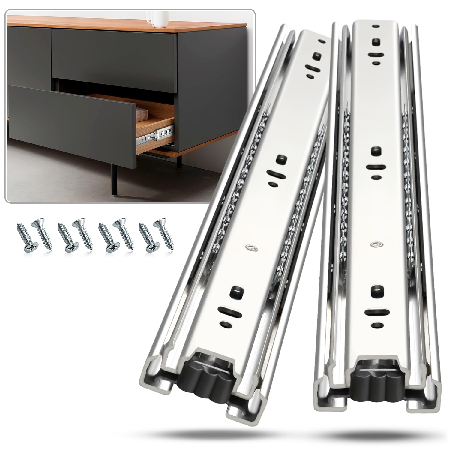 Photo 1 of REGUDA Drawer Slides Ball Bearing 3 Folds Full Extension Side Mount Cabinet Runners Glides Rails Track 100 Lbs Load 10 12 14 16 18 20 22 24 Inch Silver (1 Pair (Silver), 18 inch)