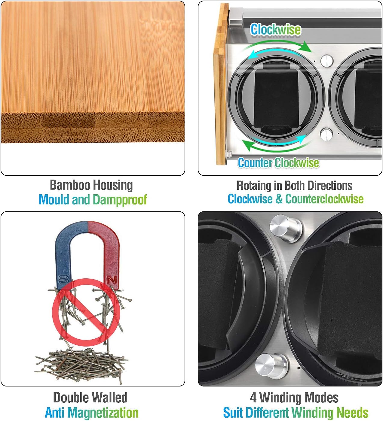 Bamboo Watch Winder for 2 Large to Small Automatic Watches by Watch Winder Smith: WATCH WINDER SMITH: Home Improvement