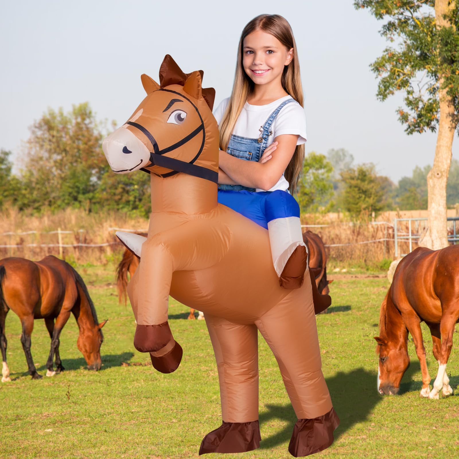 Stegosaurus Inflatable Horse Costume for Kids Halloween Riding a Horse Cowboy Costumes Funny Blow up Costumes for Boys Girls Cosplay Party