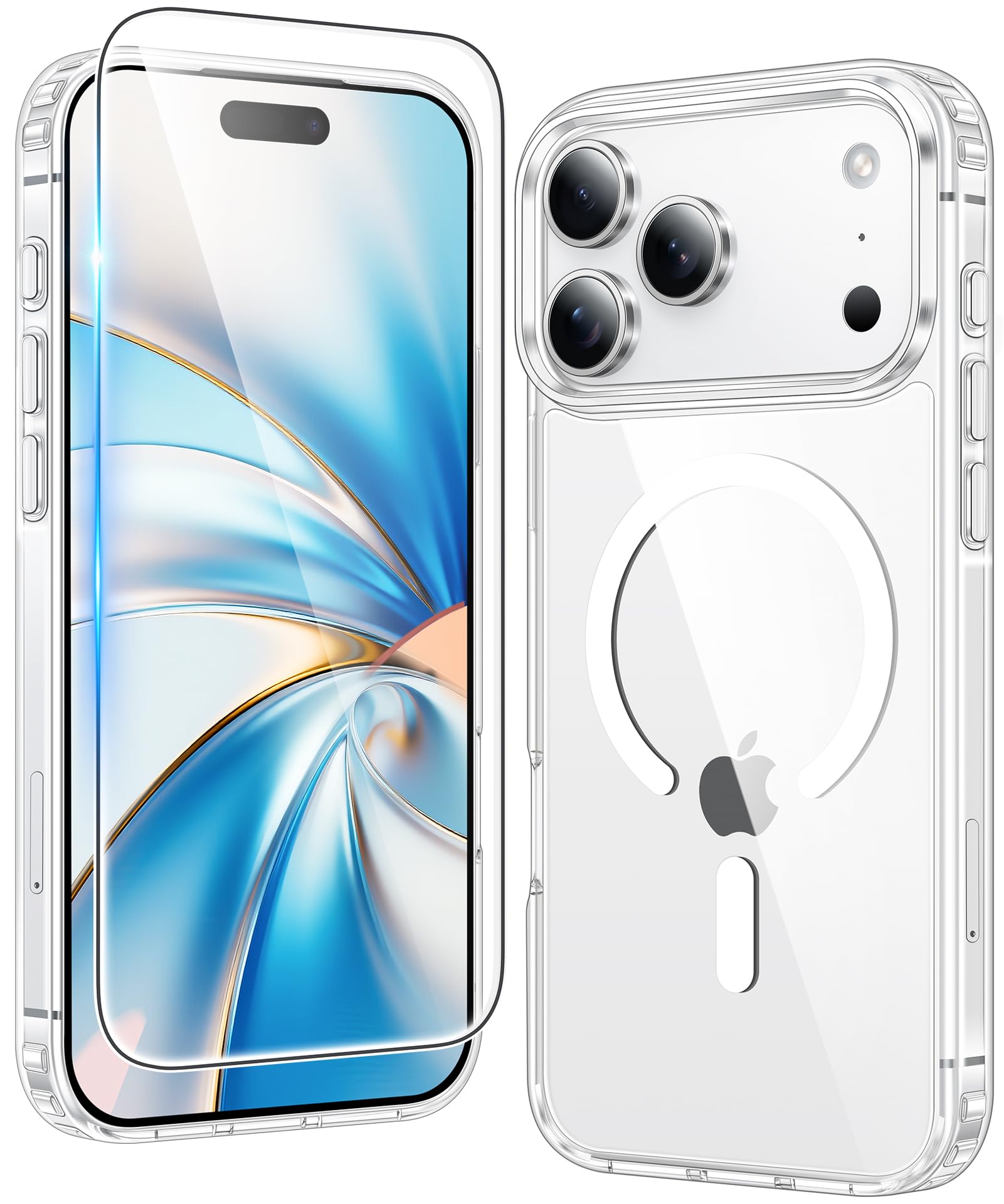 FNTCASE for Phone 17 Pro Case: Magnetic Clear Military Shockproof Anti Yellowing Slim Transparent Phone Cover with Screen Protector, Protective Rugged Case, Clear