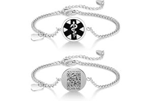 Theluckytag Upgraded Medical Bracelets Men Women with QR Code Medical Alert ID Bracelets - Titanium Steel Wristband Fits Wrists Up 8''-10'' - More Space Custom Emergency Med ID Info