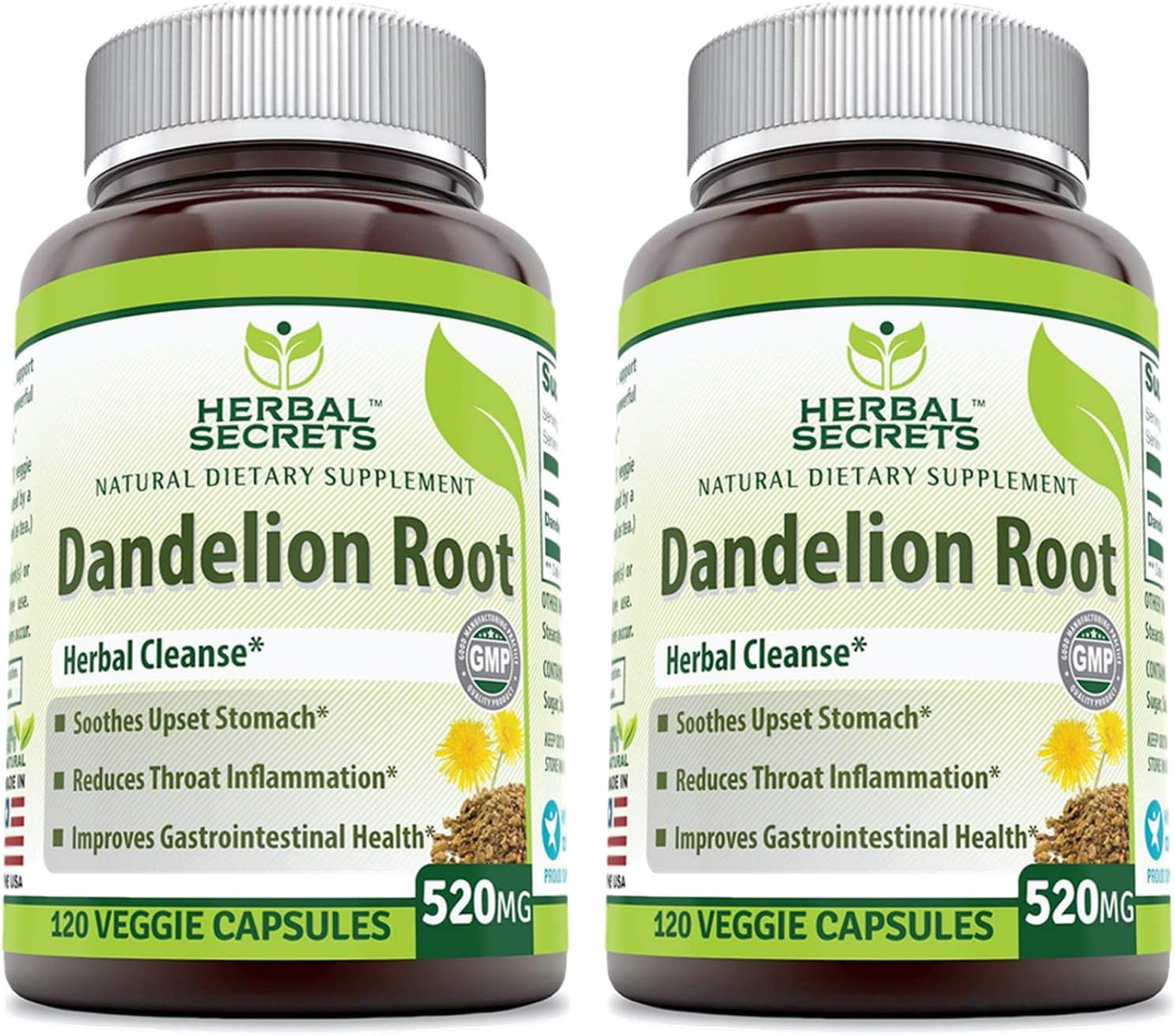 Herbal Secrets Dandelion Root 520 Mg 120 Veggie Capsules (Non-GMO) - Improve Gastrointestinal Health, Reduces Throat Inflammation, Soothes Upset Stomach*: Health & Personal Care