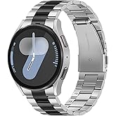 Suphart Metal Bands Compatible with Samsung Galaxy Watch 7 6 5 4 FE Band 44mm 40mm/Galaxy Watch 6 Classic 47mm 43mm/5 Pro 45mm, No Gap Stainless Steel Strap for Women and Men, Silver-Black
